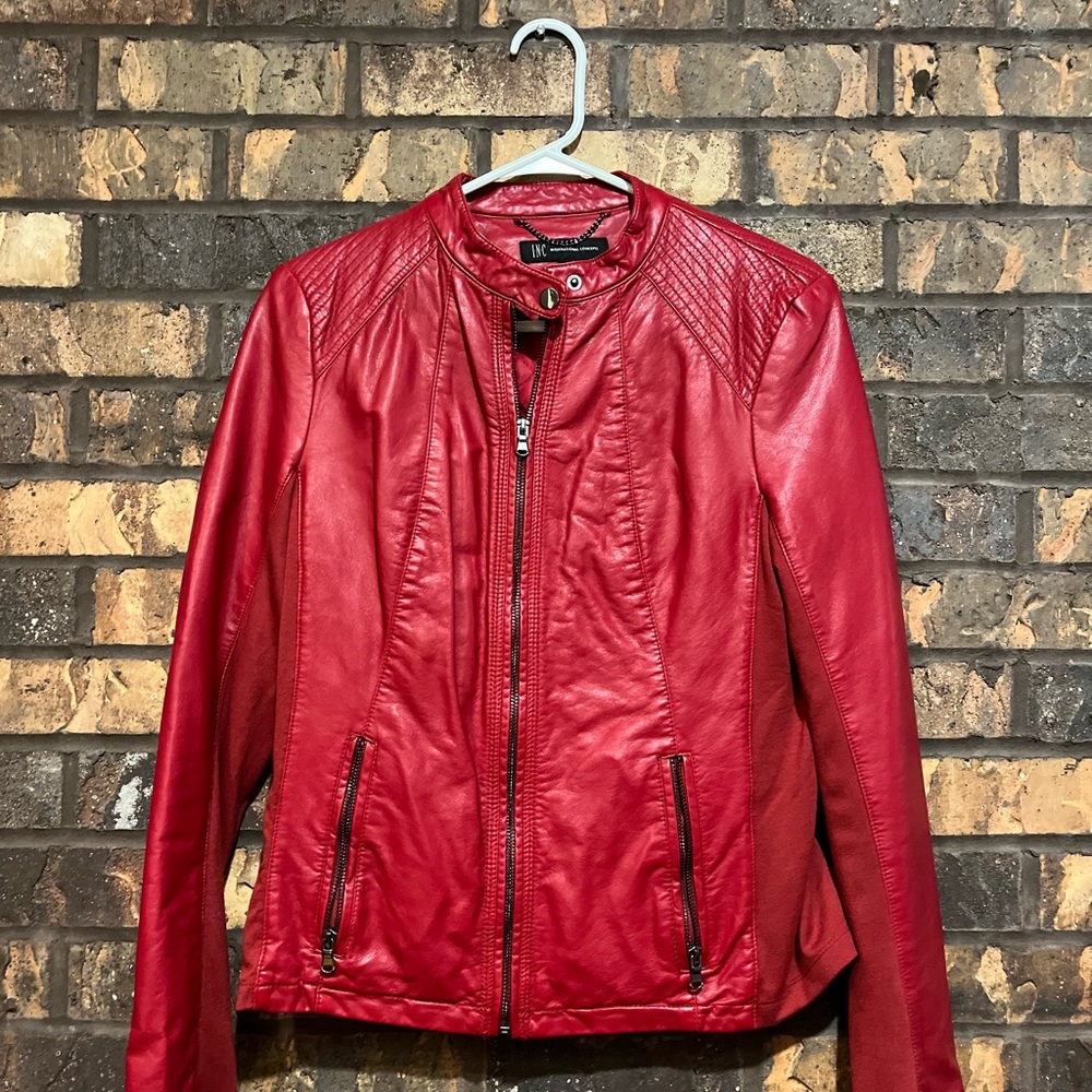 INC International Concepts Women's Red Faux Leather Jacket